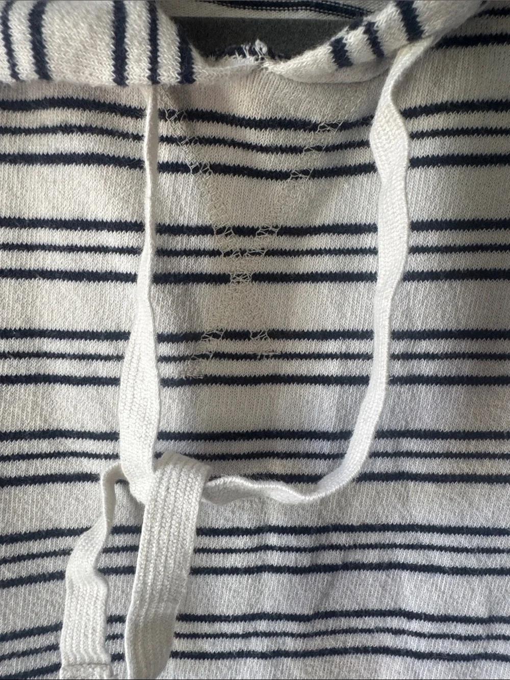 J. Crew Cream and Black Striped Crewneck Drawstring Hoodie Sweater
